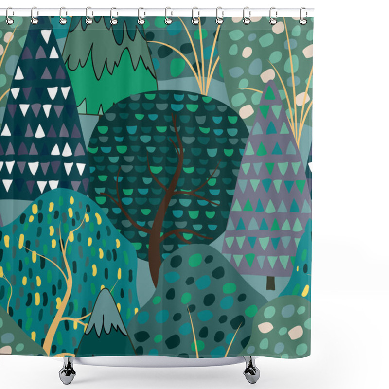 Personality  Seamless Pattern Background With Stylized Summer Trees. Shower Curtains