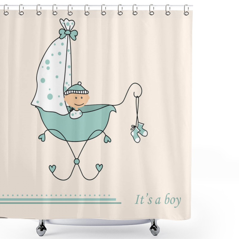 Personality  Baby Boy Arrival Announcement Retro Card Shower Curtains