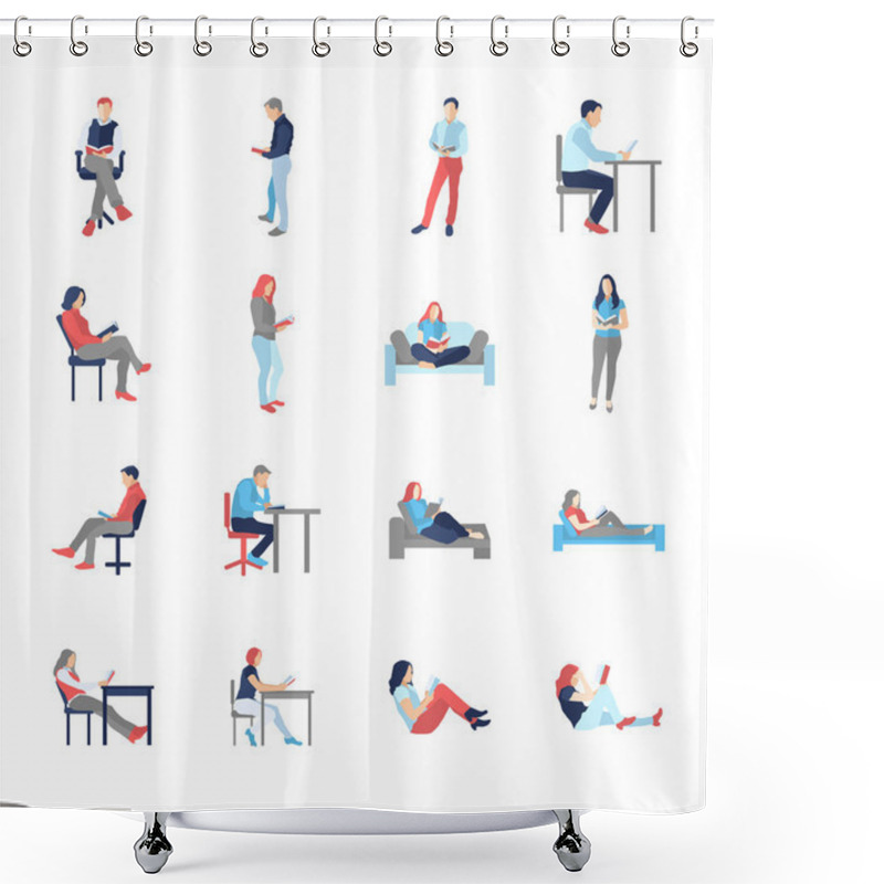 Personality  People, Male, Female, In Different Casual Common Reading Poses Shower Curtains