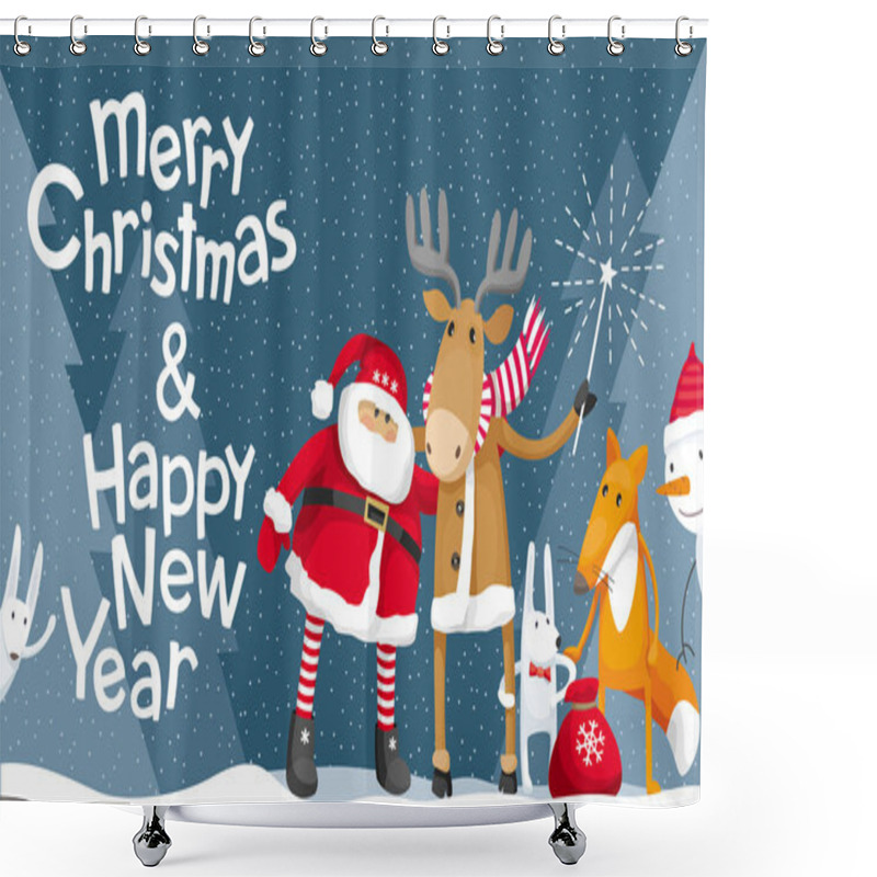 Personality  Santa, Elk, Deer, Fox And Hares Shower Curtains