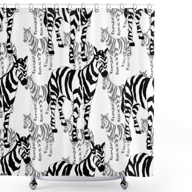 Personality  Vector Exotic Zebra Print Wild Animal Isolated. Black And White Engraved Ink Art. Seamless Background Pattern. Shower Curtains