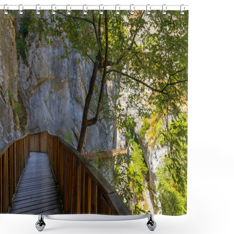 Personality  Horma Canyon, Kure Mountains National Park, Kastamonu, Turkey. Wooden Walking Path. Shower Curtains