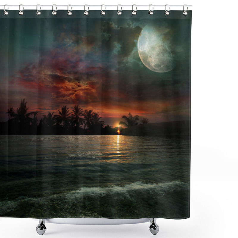 Personality  The Ocean, Sunset And Moon Shower Curtains