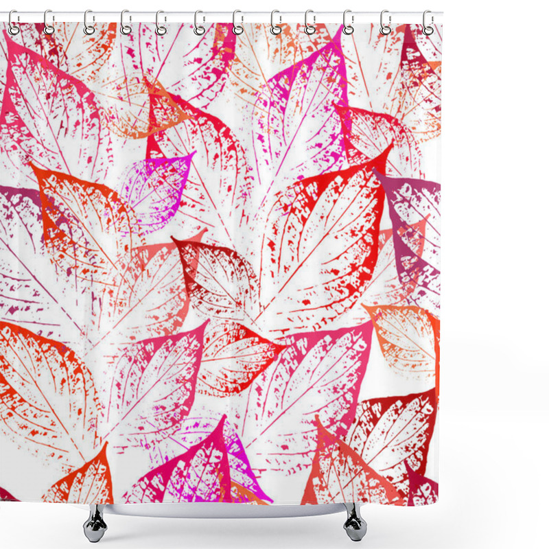 Personality   Stylish Wallpaper With Red Leaf Prints. Red Leaves Of Trees On A White Background. Seamless Pattern From Autumn Leaves. Postcard With Leaves Prints. Shower Curtains