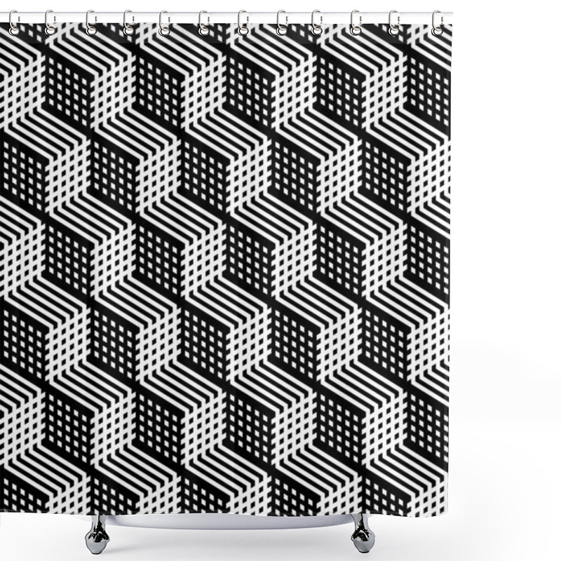 Personality  Seamless Geometric Hexagons Op Art Pattern 3D Illusion. Op Art Vector Illustration. Shower Curtains