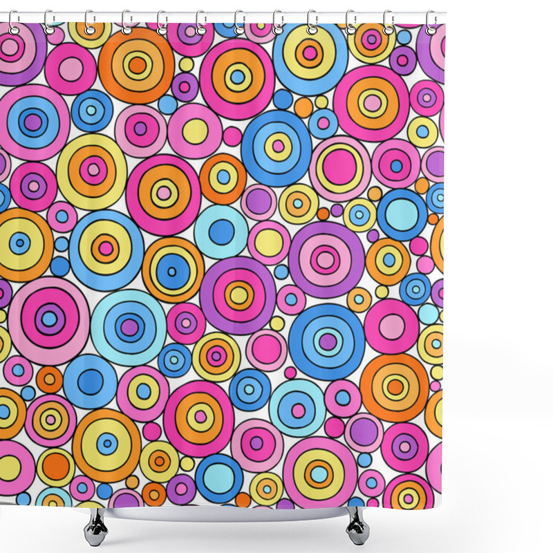 Personality  Groovy Geometric Rainbow Circle Doodles Seamless Repeat Pattern Vector Shower Curtains