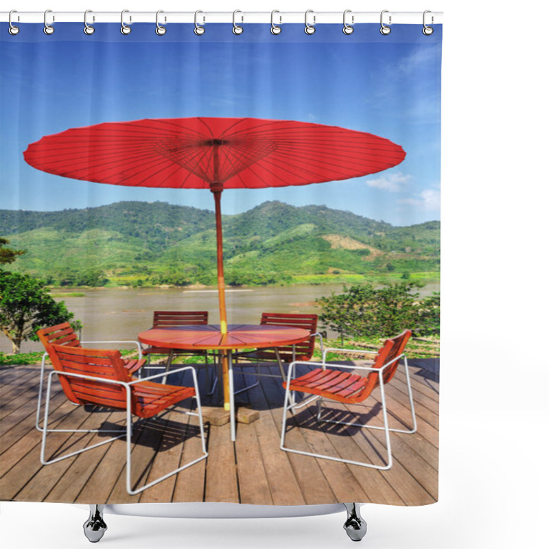 Personality  Chair And Red Umbella Shower Curtains