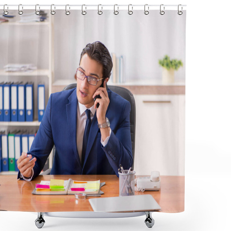 Personality  Young Handsome Employee Planning His Work Activity Shower Curtains