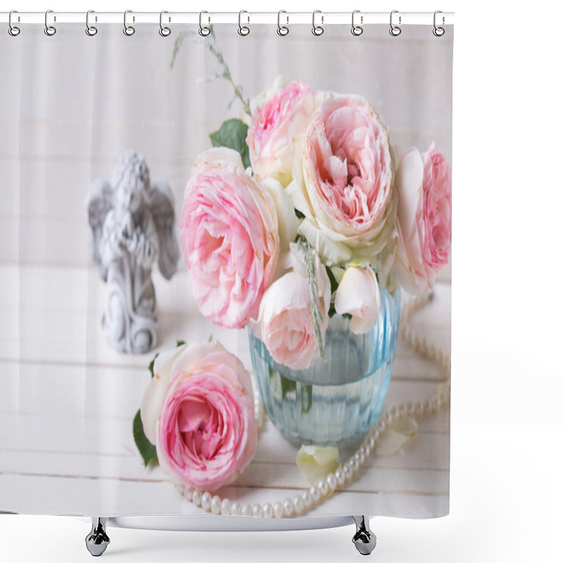 Personality  Pink Roses In Vase Shower Curtains