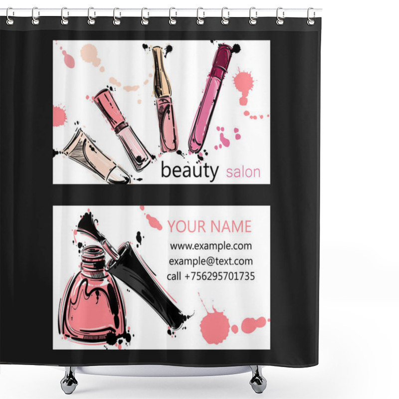 Personality  Vector Abstract Background With Nail Polish And Lip Gloss. Shower Curtains