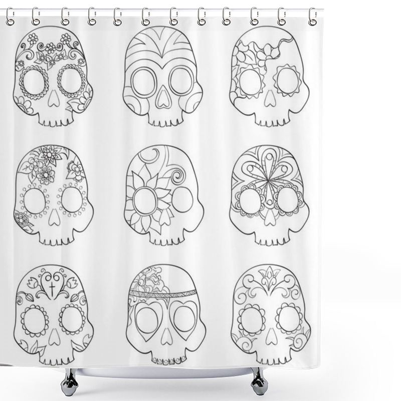 Personality  Set With Mexican Skulls For Day Of The Dead (Dia De Los Muertos) Celebration Shower Curtains