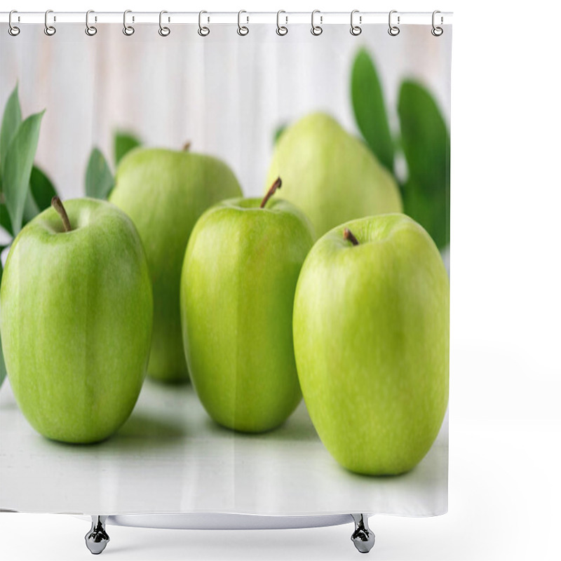 Personality  Green Apples On White Table Shower Curtains