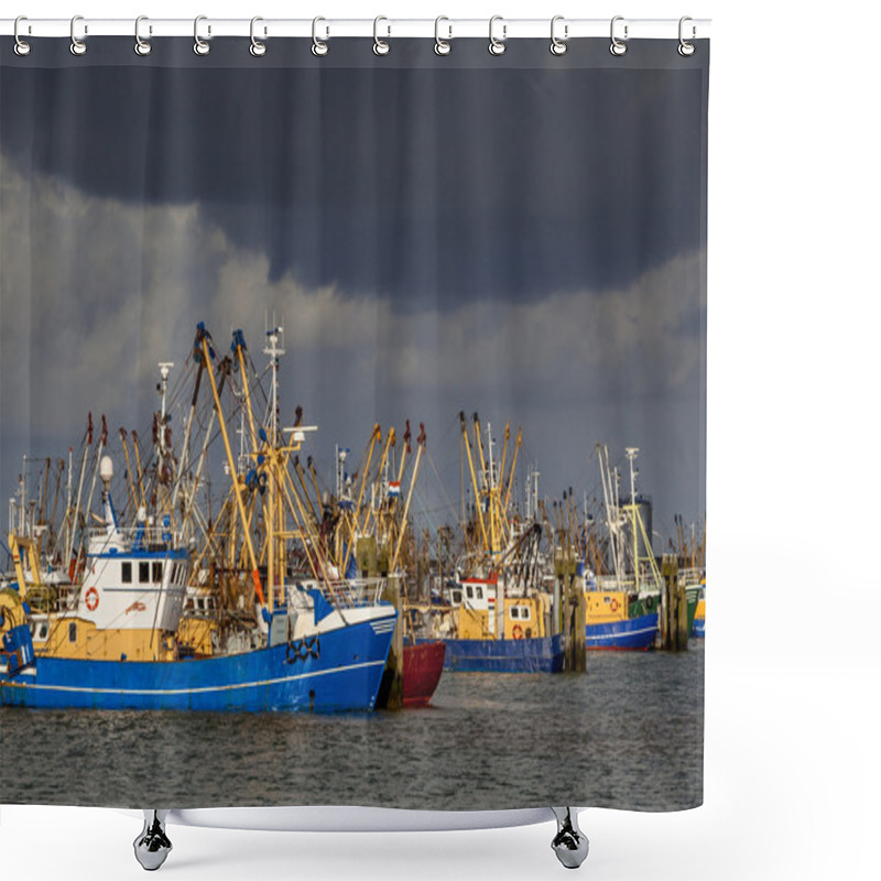 Personality  Dutch Fishing Boats In Lauwersoog Harbor Shower Curtains