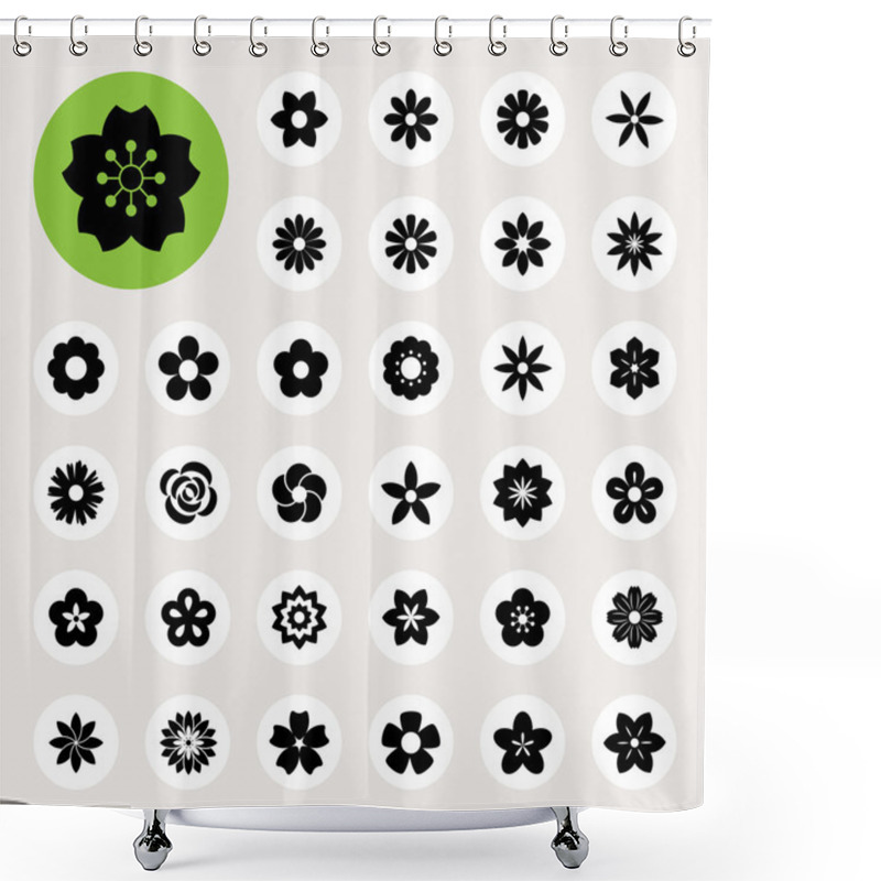 Personality  Set Of Flower Icons. Shower Curtains