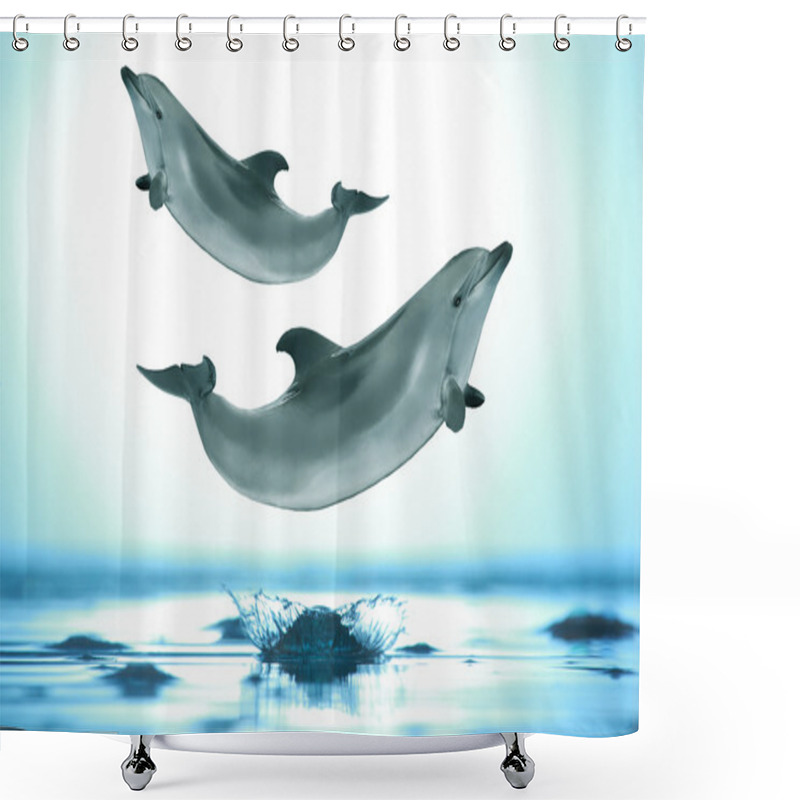 Personality  Dolphins Jumping Out The Sea Shower Curtains