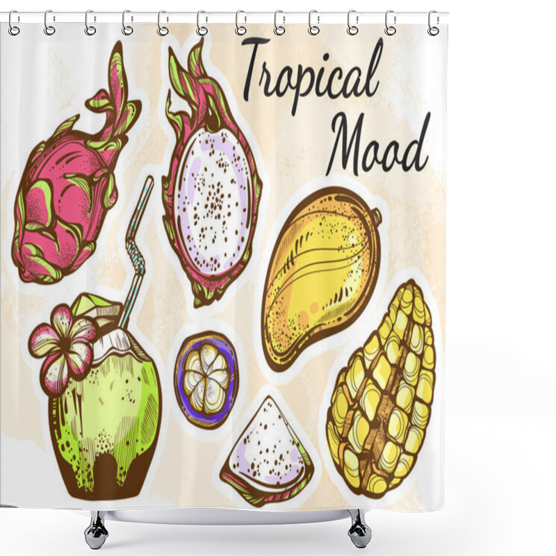 Personality  Fresh Fruits Beautifully Detailed Vector Set. Hand-drawn Tropical Fruits Isolated. Perfect Menu Template For Vegetarian/vegans, Fruitarians. Organic, Market, Shop, Fruit Symbols, Healthy Lifestyle. Shower Curtains