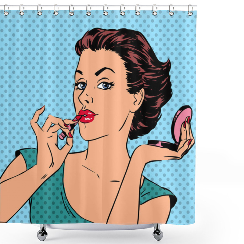 Personality  Girl Paints Lips With Lipstick Cosmetics Beauty Perfumes Pop Art Shower Curtains