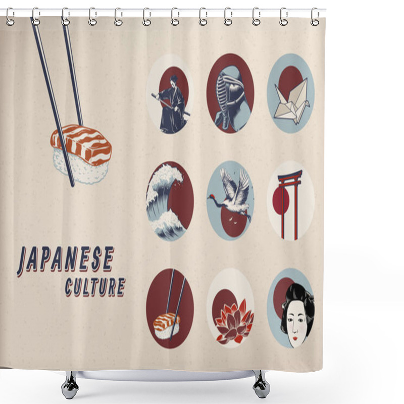 Personality  Japanese Cultural & Traditional Symbol Vector Set Shower Curtains