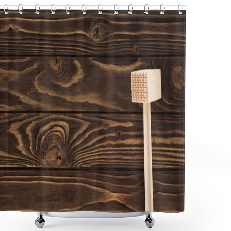 Personality  Top View Of Wooden Meat Mallet On Table  Shower Curtains