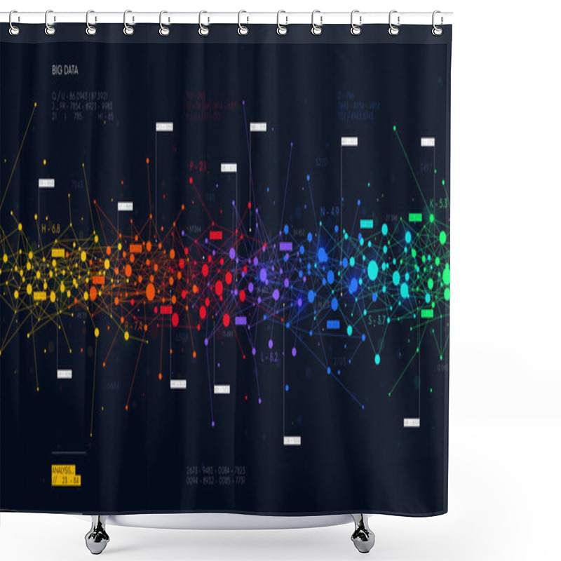 Personality  Colored Abstract Information Networks, Financial Analytics Big Data, Vector Futuristic Visualization Shower Curtains