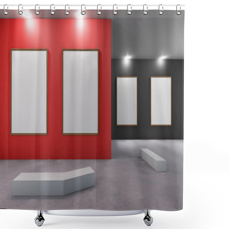 Personality  Gallery Museum With Blank Placard Red And Black Wall Shower Curtains