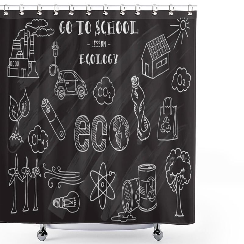 Personality  Hand Drawn Signs Of Ecology Theme, Vector Illustration On Black Background Shower Curtains