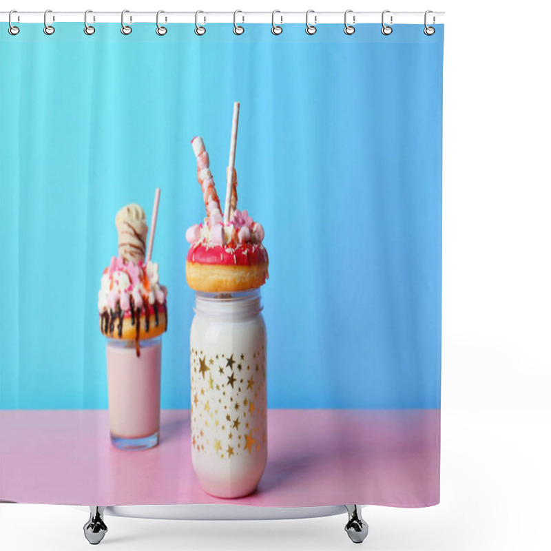 Personality  Milkshake, Donuts And Other Sweets Shower Curtains