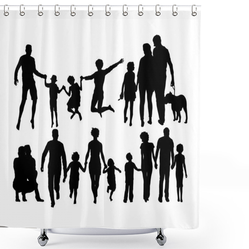 Personality  Happy Family Silhouettes, Art Vector Design  Shower Curtains