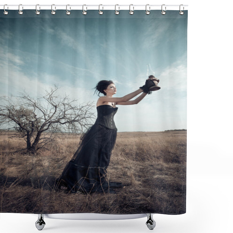 Personality  Dark Queen In Park. Fantasy Black Dress. Shower Curtains