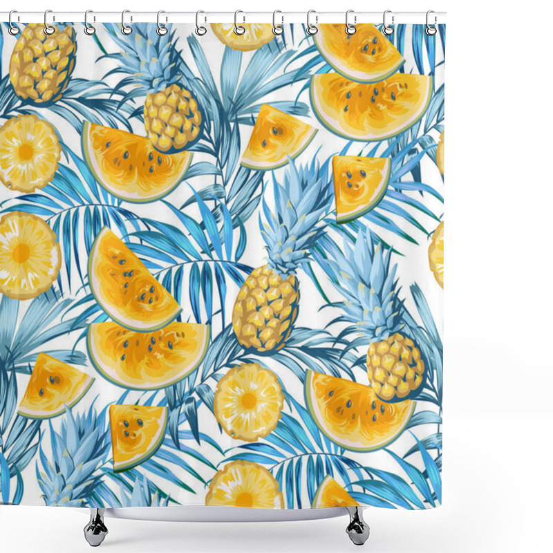 Personality  Summer Tropical Pattern With Pineapple Fruit And Slices Of Watermelon Shower Curtains