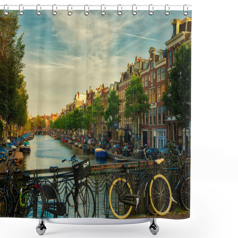 Personality  Amsterdam, Netherland - July 7, 2018: Beautiful View Of Amsterdam Canals With Bridge And Typical Dutch Houses. Holland  Shower Curtains