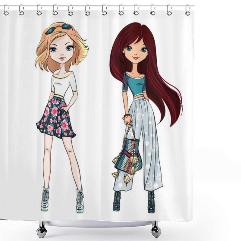 Personality  Vector Beautiful Fashion Girls Shower Curtains