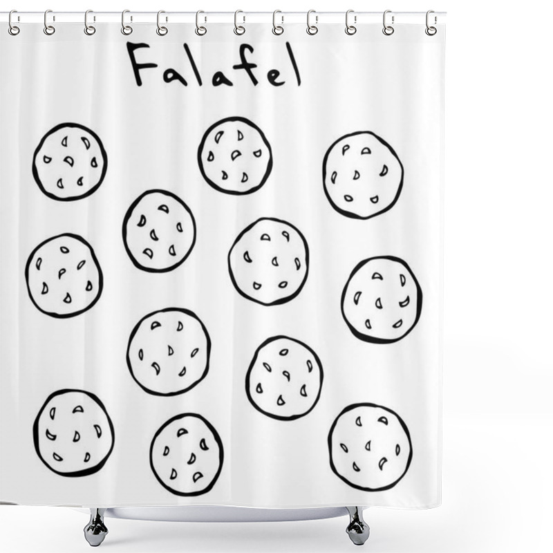 Personality  Falafel Middle Eastern Cuisine. Arabic Traditional Meal. Israel Vegetarian Healthy Fast Food. Jewish Street Food. Realistic Hand Drawn Illustration. Savoyar Doodle Style. Shower Curtains