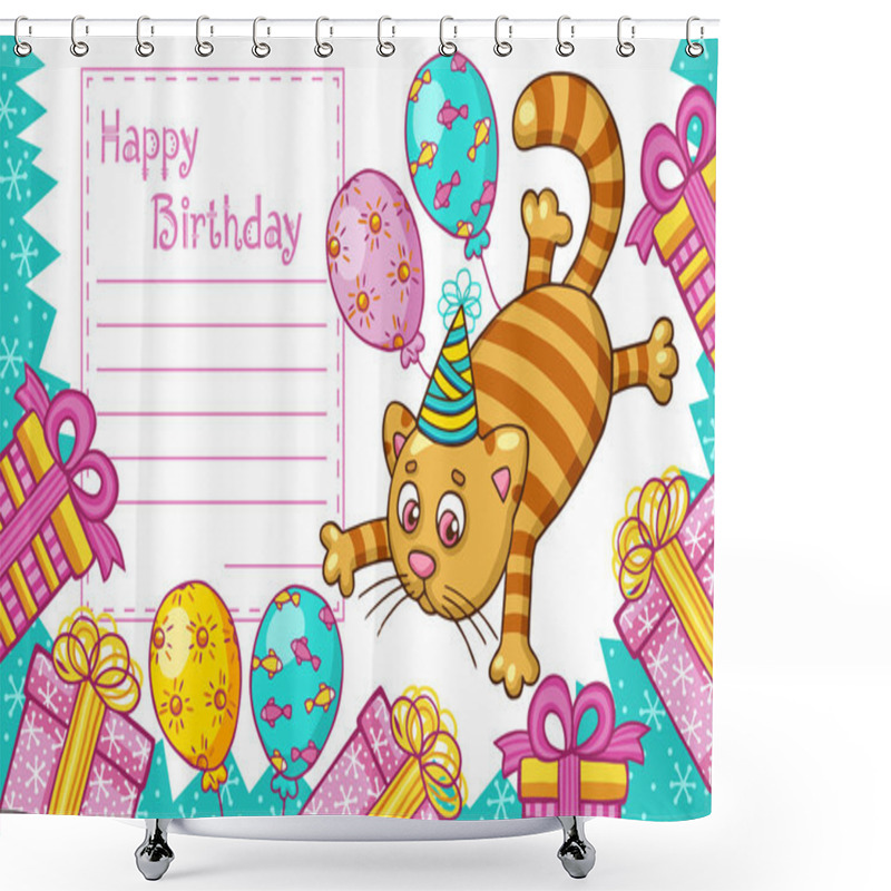 Personality  Happy Birthday Card With Cat Shower Curtains