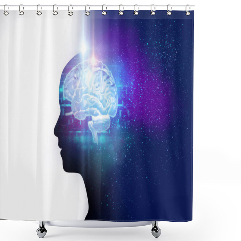 Personality  Silhouette Of Virtual Human And Nebula Cosmos 3d Illustration  , Represent Scientific Concept Shower Curtains