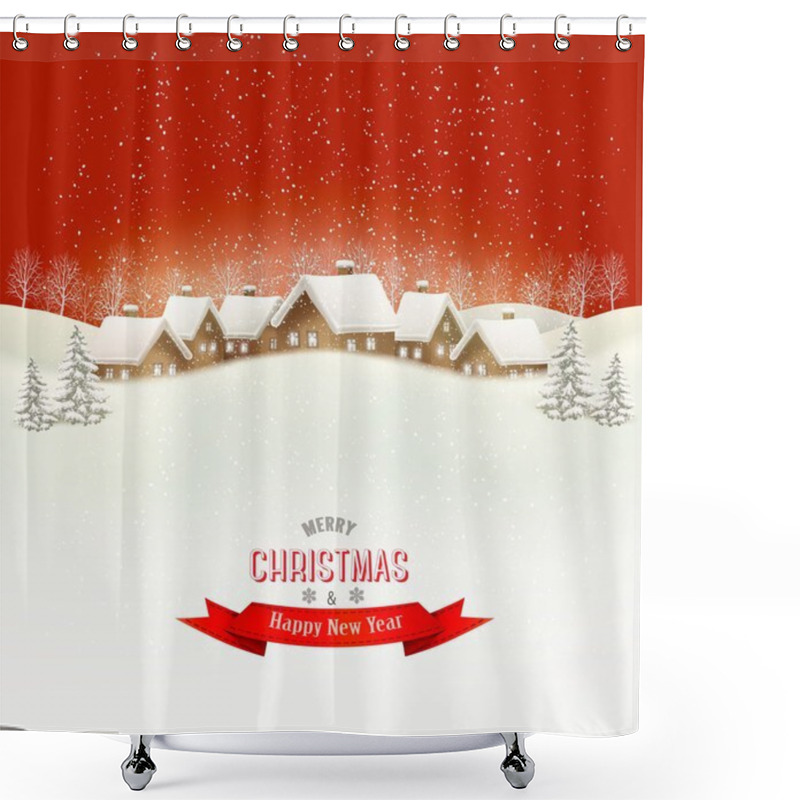 Personality  Winter Village Evening Background. Vector.  Shower Curtains