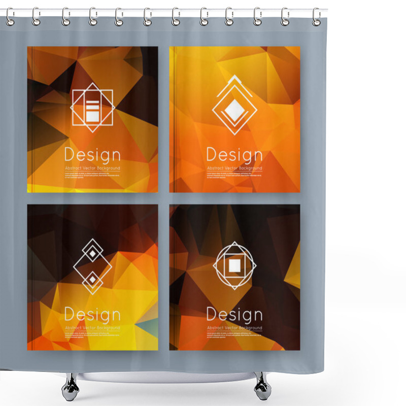 Personality  Abstract Composition, Orange, Yellow Business Card Set, Info Text, Elegant Geometric Font Texture, Brochure Title Sheet, Creative Figure Icon, Amber Crystal Facets, Sale Flyer Fiber, EPS10 Banner Form Shower Curtains