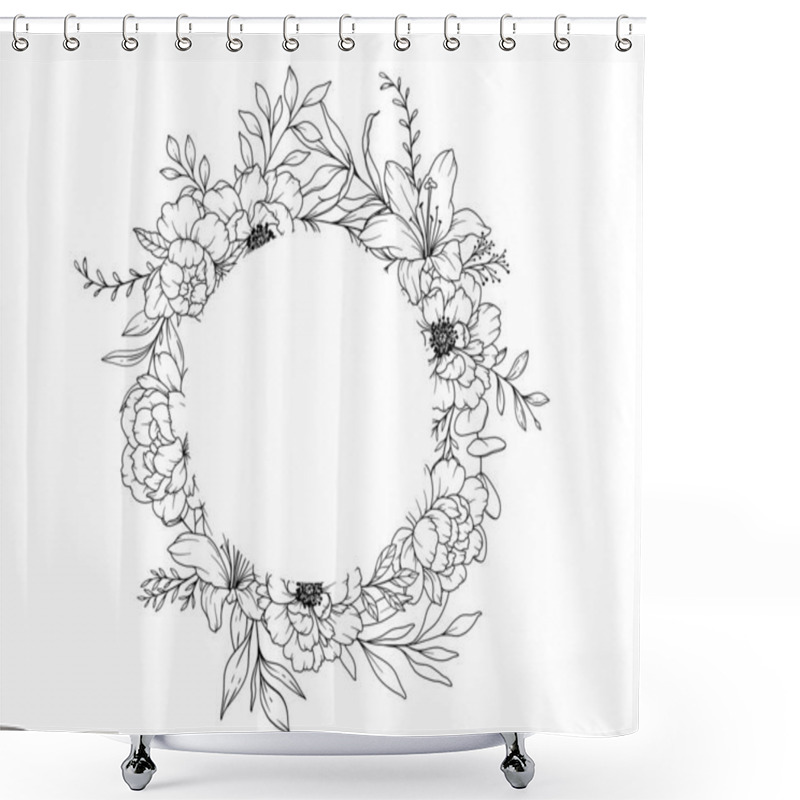 Personality  Peony Line Drawing. Black And White Floral Frames. Floral Line Art. Shower Curtains