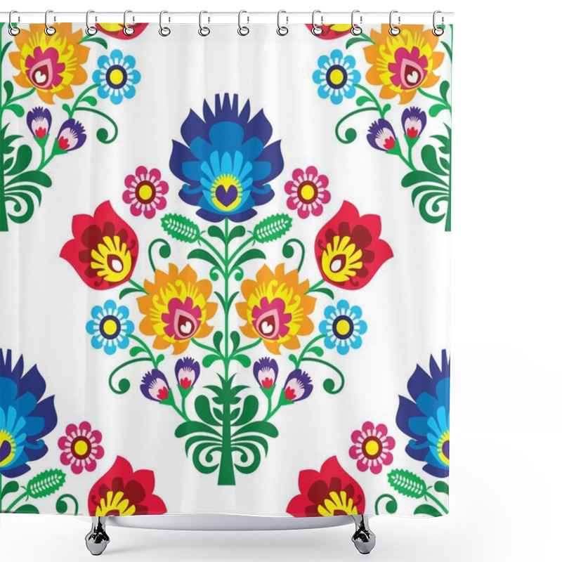 Personality  Seamless Folk Art Vector Pattern - Polish Traditional Repetitive Design With Flowers Shower Curtains