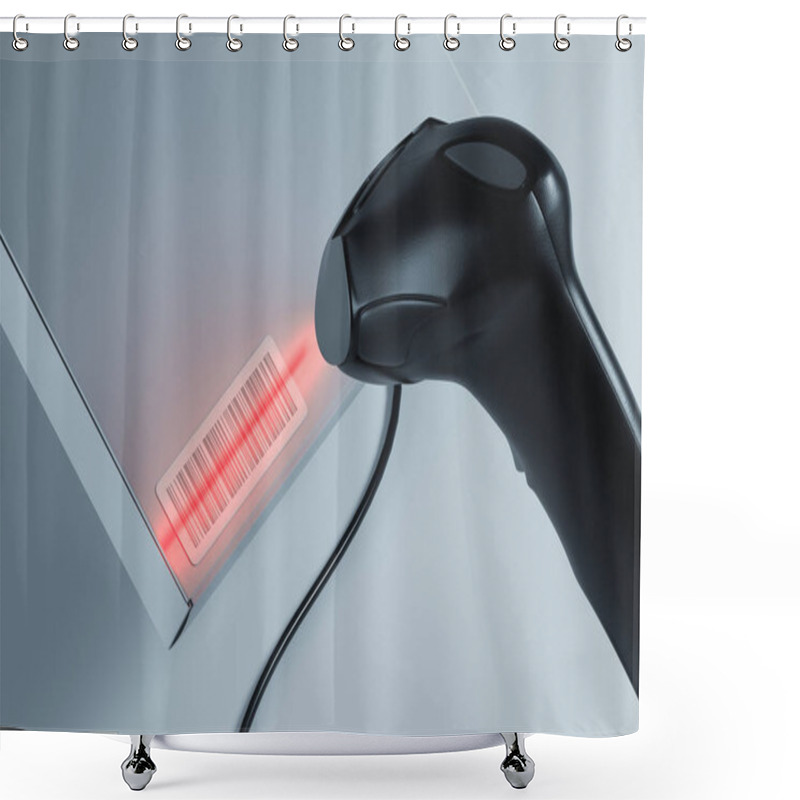 Personality  Modern Stylish Barcode Scanner Scanning Bar Code With Laser. 3d Rendering. Shower Curtains