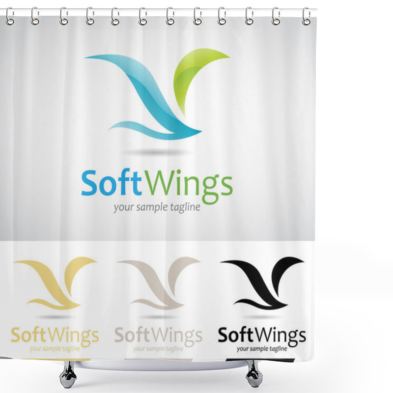 Personality  Blue And Green Soft Wings Bird Logo Icon Shower Curtains