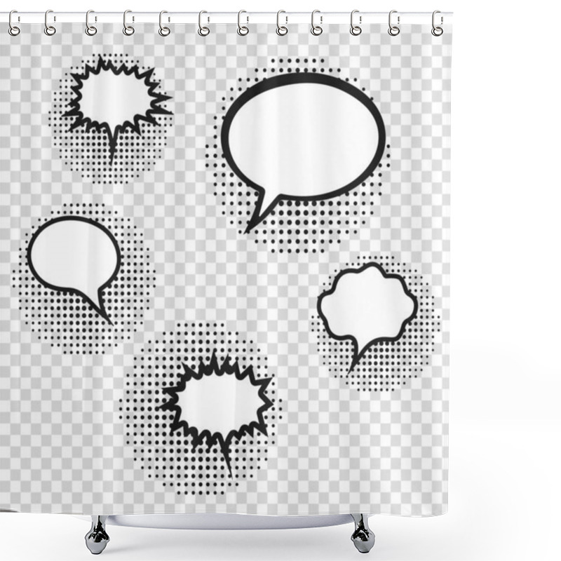 Personality  Luxury Retro Empty Comic Bubbles And Elements Set With Black Halftone Shadows. Vector Illustration, Vintage Design, Pop Art Style. Shower Curtains