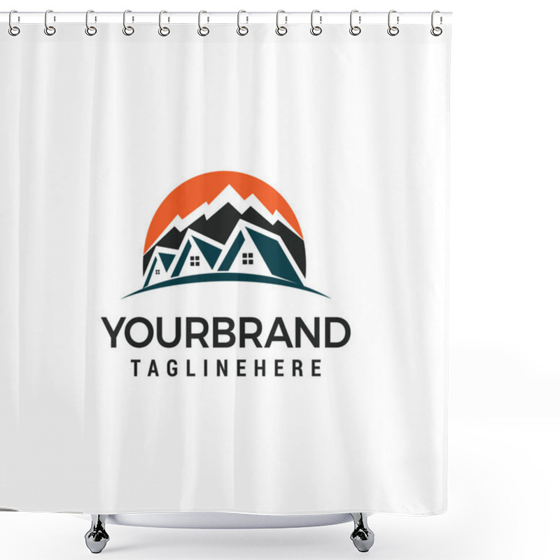 Personality  Mountain House Logo Template Vector Illustration Design Shower Curtains