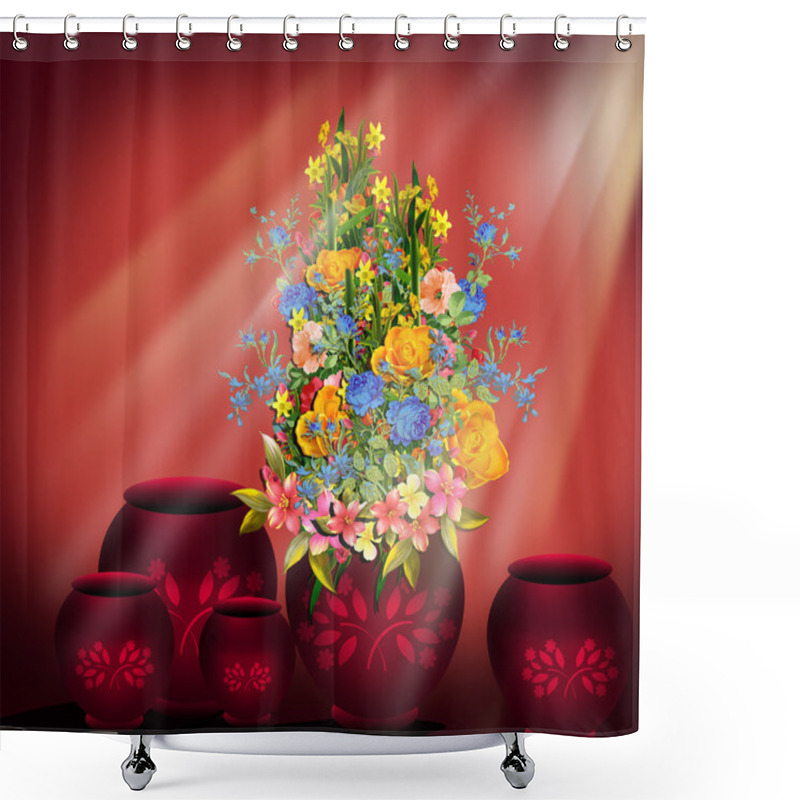 Personality  The Red Pots Shower Curtains