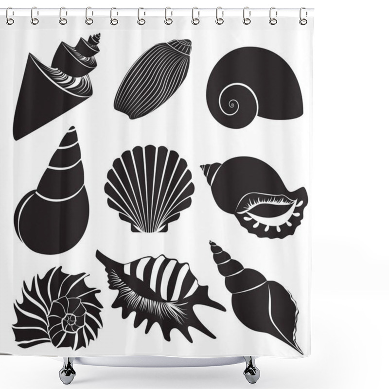 Personality  Vector Sea Shells. Seashell Silhouettes Set Isolated. Shower Curtains