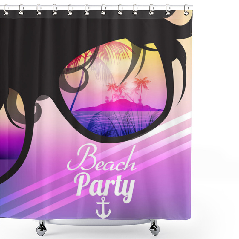 Personality  Summer Beach Party Flyer Design With Sunglasses On Blurred Background - Vector Illustration Shower Curtains