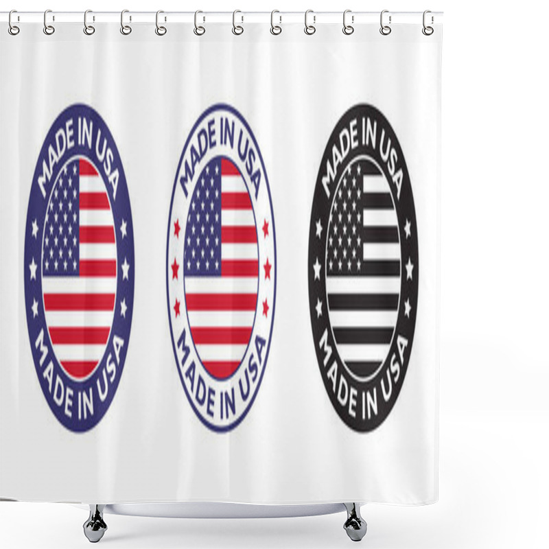 Personality  Made In USA Labels Icon Set, Made In USA Logo, USA Badges In Trendy Style , American Product Emblem, Vector Illustration Shower Curtains