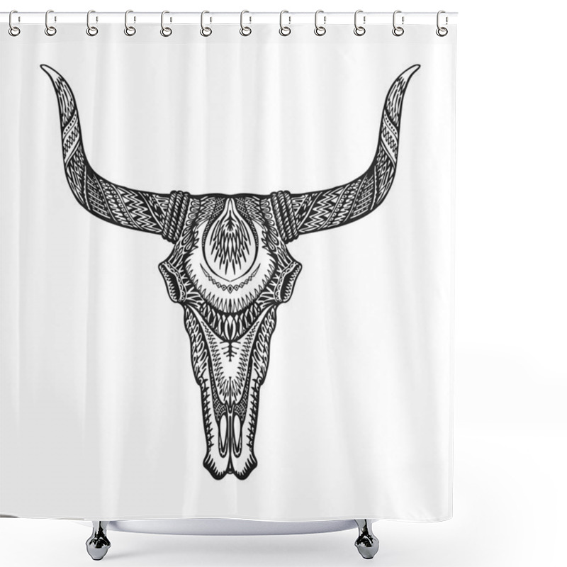 Personality  Decorative Bull Skull In Tattoo Tribal Style. Hand Drawn Vector Illustration Shower Curtains