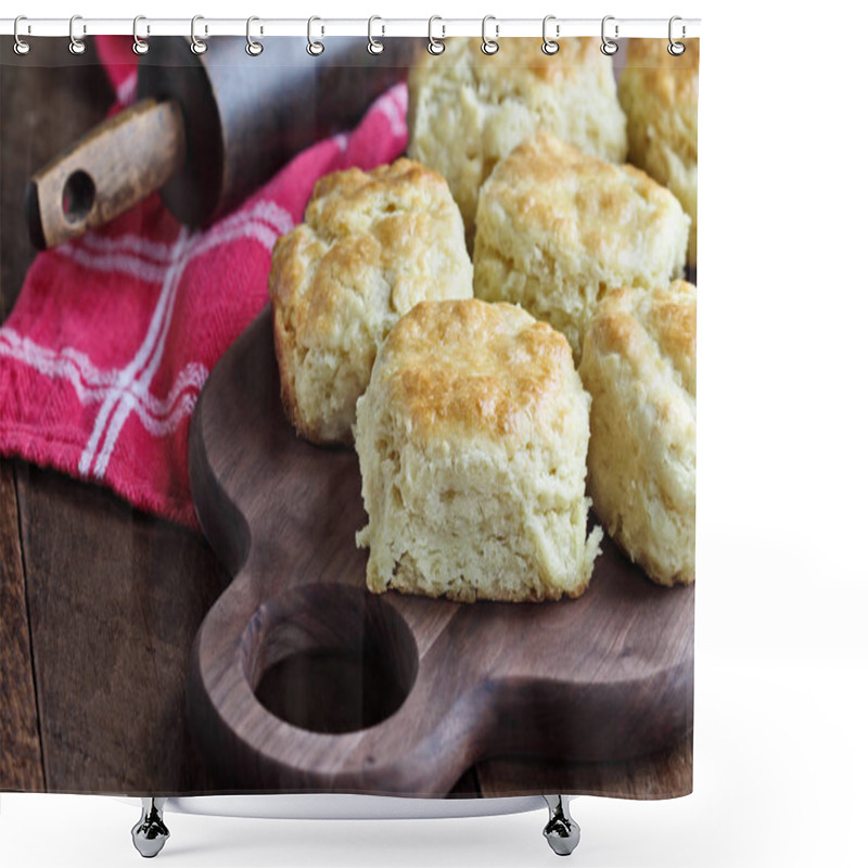 Personality  Freshly Baked Buttermilk Southern Biscuits Or Scones From Scratch Over Cutting Board. Shower Curtains