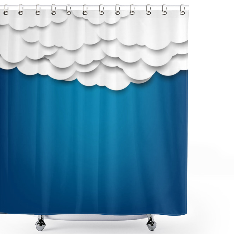 Personality  White Paper Clouds Over Blue Background. Shower Curtains